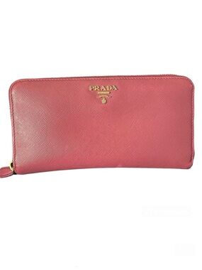 Prada Salmon Pink Zip Around Saffiano Leather Long Wallet in Box